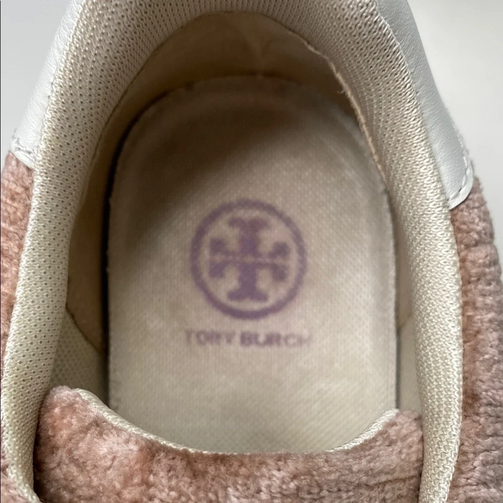Tory Burch Howell Court Sneakers‎ Textured Velvet Mauve/Ivory Calf Leather Sz 7